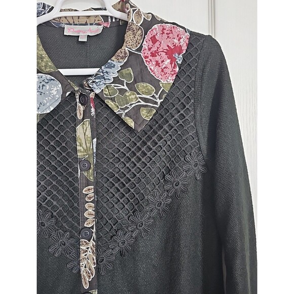 Pretty Angel Floral Knit Duster XL Black Whimsygoth Mixed Media Cardigan - Picture 3 of 16